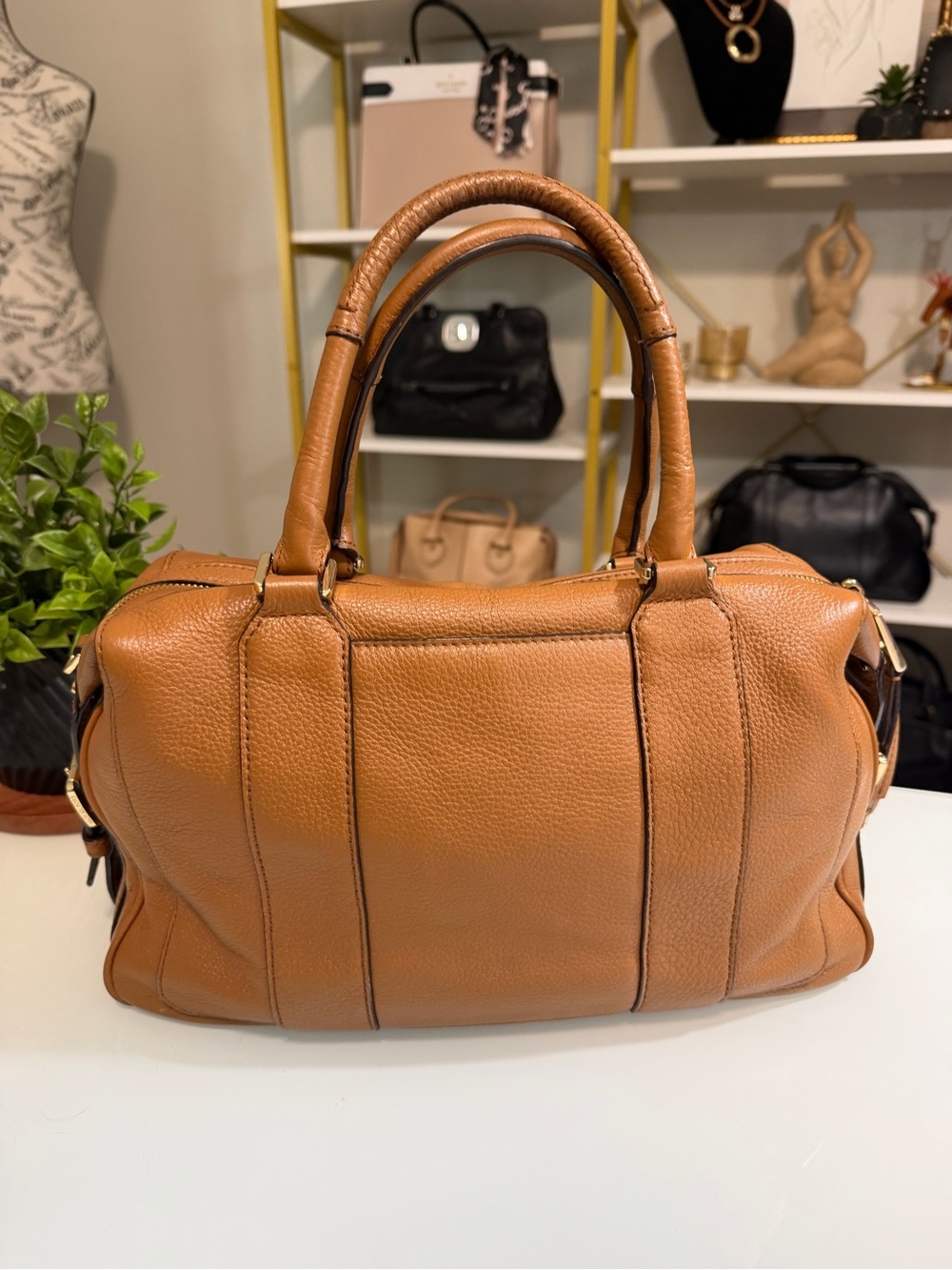 Michael Kors Julia Pebbled Leather Satchel with Scarf Accent - Picture 12 of 16